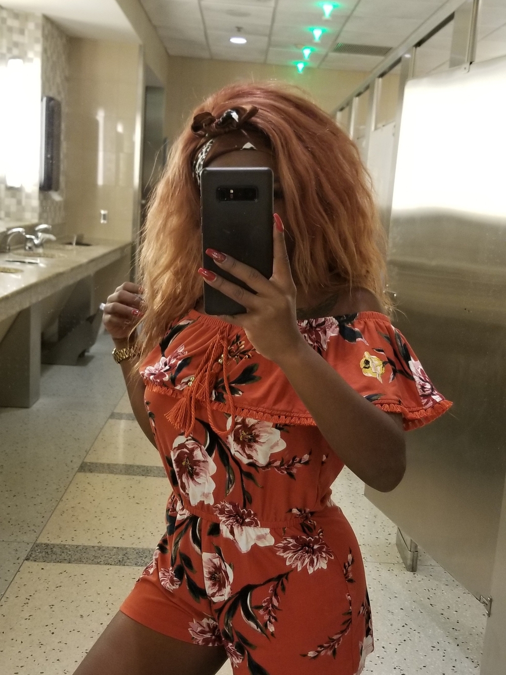 Off-Shoulder Floral Romper Dress - Orange